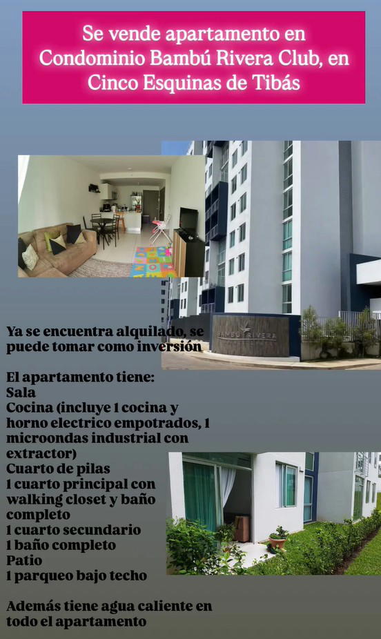 Apartamento en Condominio Bambú Rivera
